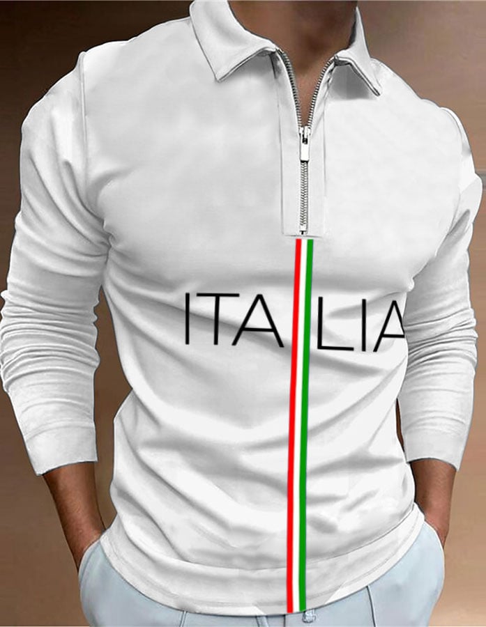 Men's "Italy" printed zip-up polo shirt