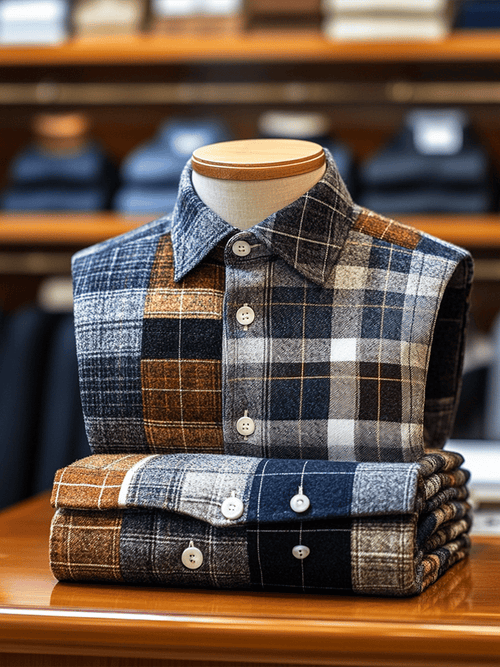 Men's contrast color classic luxury business long sleeve shirt