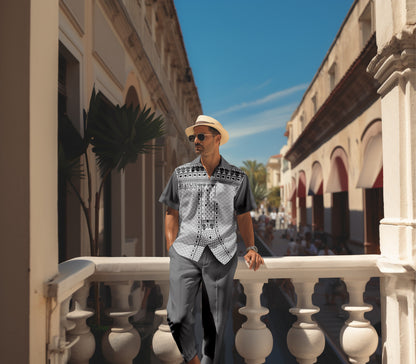 Men's retro colorblock short-sleeved shirt walking Suit 1661