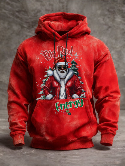 Men's African American Christmas Print Crew Neck Hooded Sweatshirt