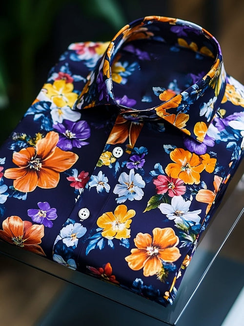 Men's Satin Luxe Hawaiian Graffiti Floral Short Sleeve Button Shirt