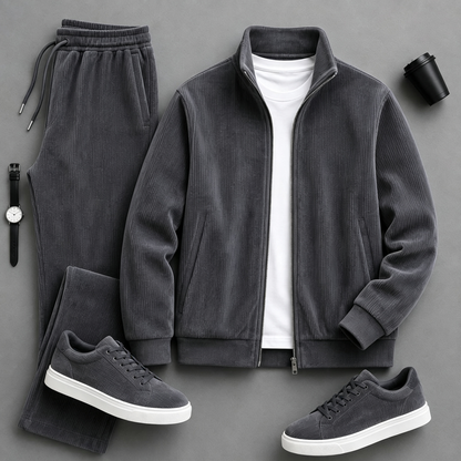 Men's Solid-Color Zipper Hoodie and Pants Set