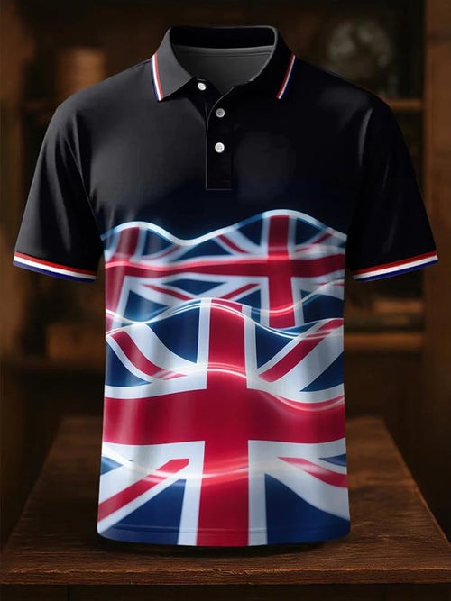 Men's casual flag wave print polo shirt