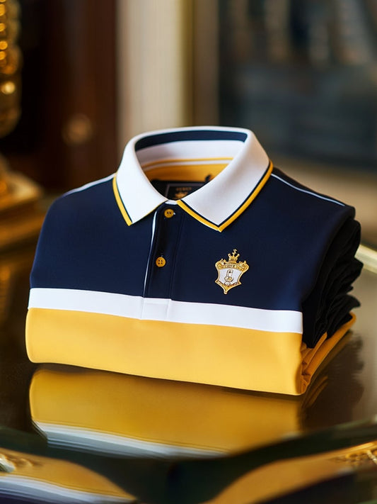 Men's Classic Business Logo Button Short Sleeve Polo Shirt