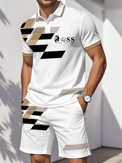 Men's Retro Letter Design Casual Business Comfortable And Breathable Short Sleeve Polo Shirt Suit