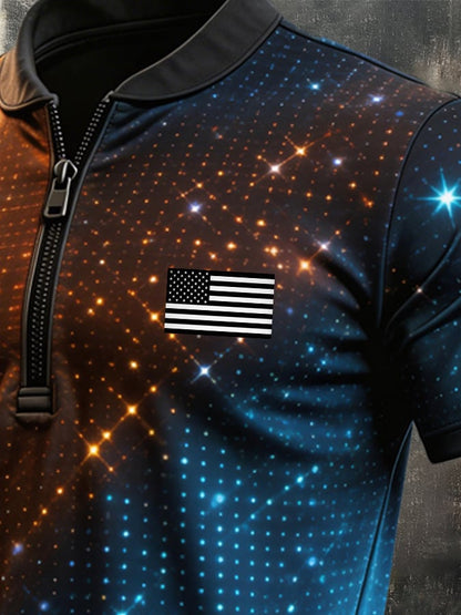 Men's Retro Color-Block Zip-Up T-Shirt