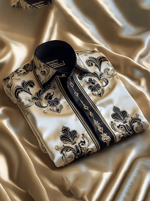 Men's Satin Luxe Print Short Sleeve Button Shirt
