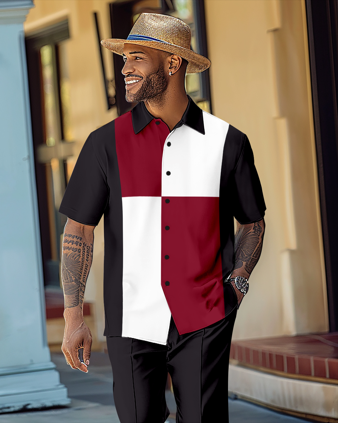 Men's Retro Gorgeous Short Sleeve Shirt Walking Suit 1065