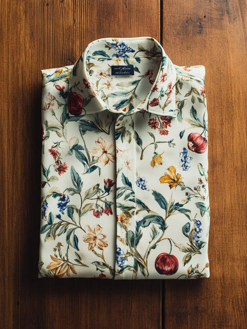 Men's business casual floral lapel short-sleeved shirt
