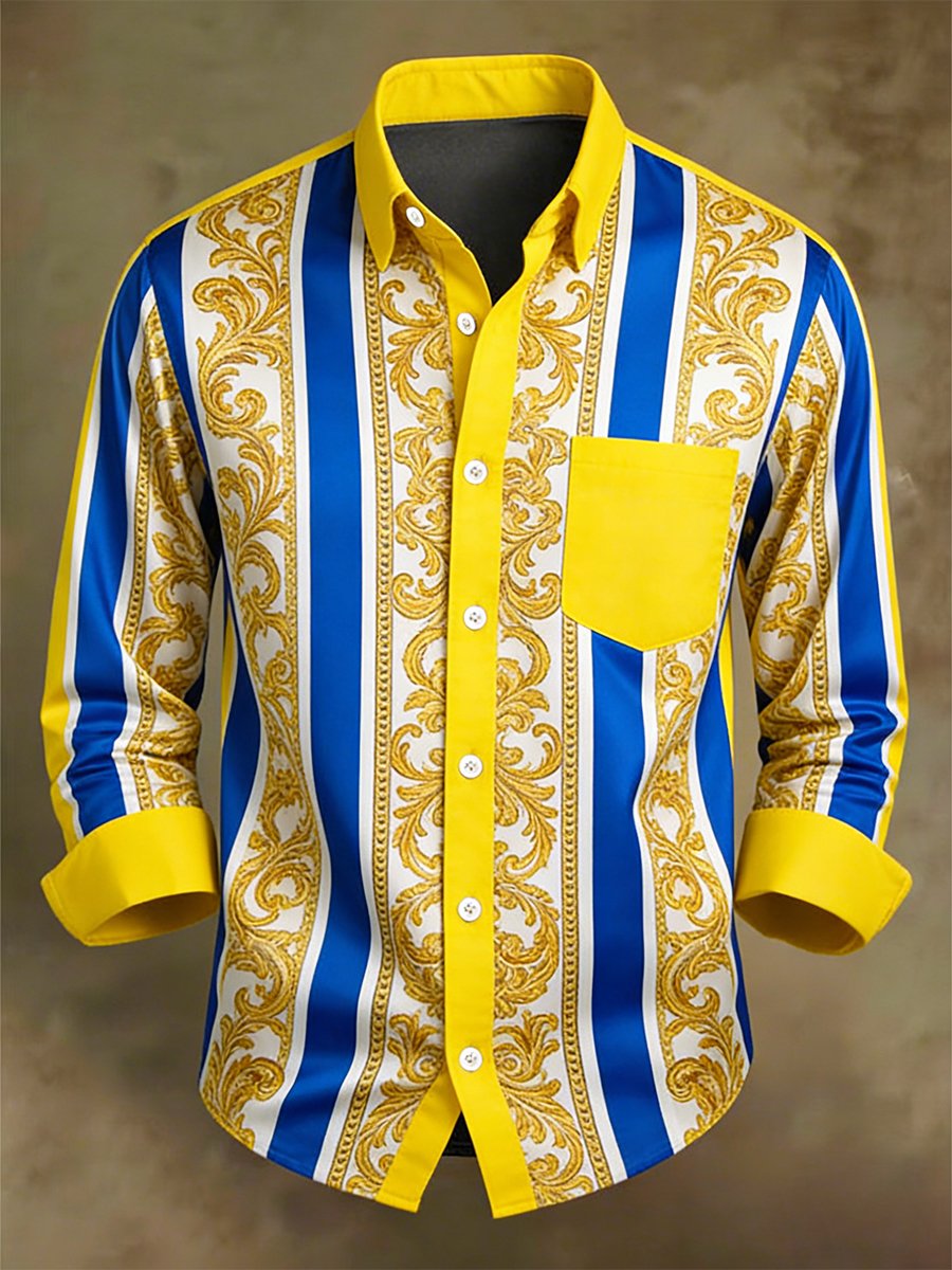 Men's Retro Business Casual Baroque Striped Long-Sleeved Shirt