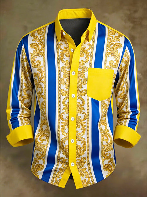 Men's Retro Business Casual Baroque Striped Long-Sleeved Shirt