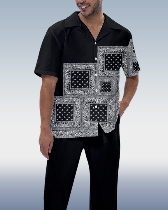 Rianmond Men's Black Paisley Shirt Walking Set 248