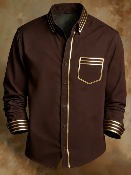 Men's Retro Abstract Line Pattern Print Shirt