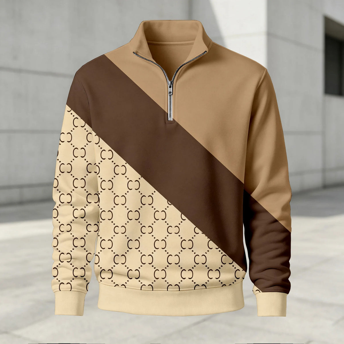 Men's Printed Stand-Up Collar Zip-Up Hoodie