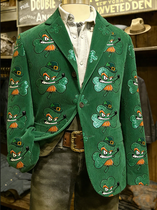 Men's Vintage Irish St. Patrick's Day Shamrock Lucky Print Casual Jacket