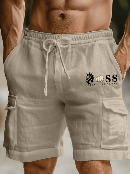Men's Retro Letter Print Casual Cargo Bag Shorts