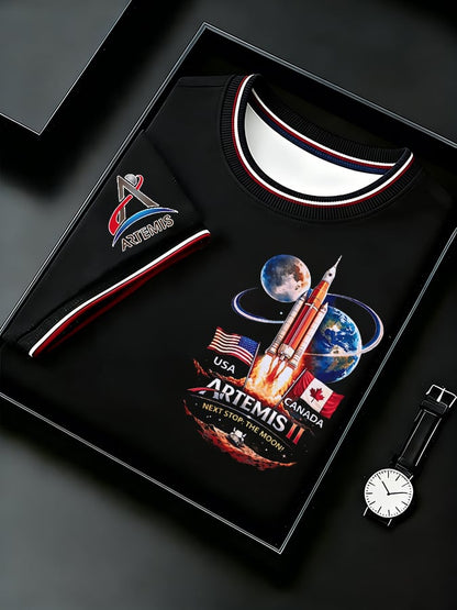 Men's  Next Stop The Moon USA And Canada Artemis II 2026 Rocket Launch Print T-Shirt