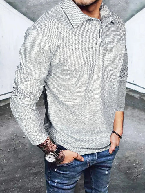 Men's Waffle Casual Solid Color Half Button Polo Shirt