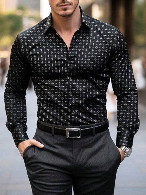 Men's Street Style Business Casual Printed Long Sleeve Shirt