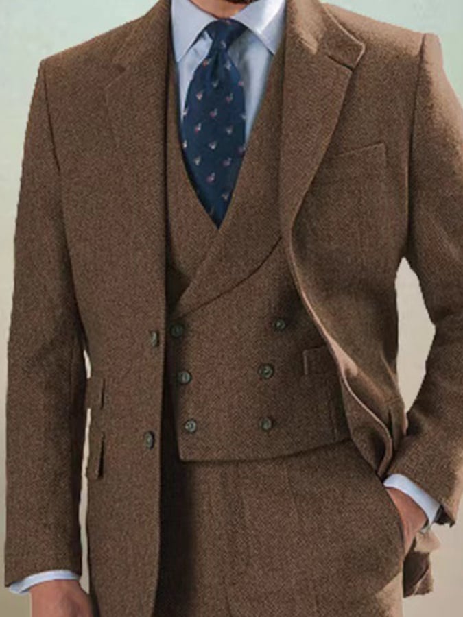Men's Business Single-Breasted Solid Color Three-Piece Suit