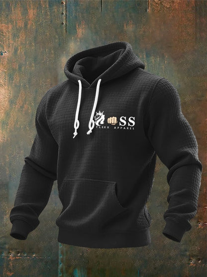 Men's Retro Letter Design Gingham Fabric Hooded Sweatshirt