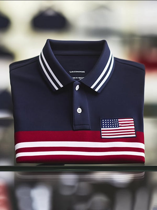 Men's Classic Business Independence Day Flag Short Sleeve Polo Shirt