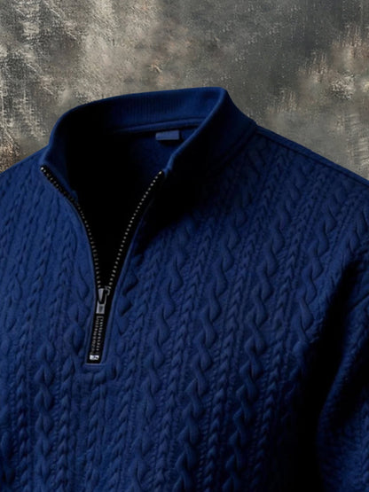 Men's Vintage-Style Textured Leather Paneling Comfortable Zip-Up Sweatshirt