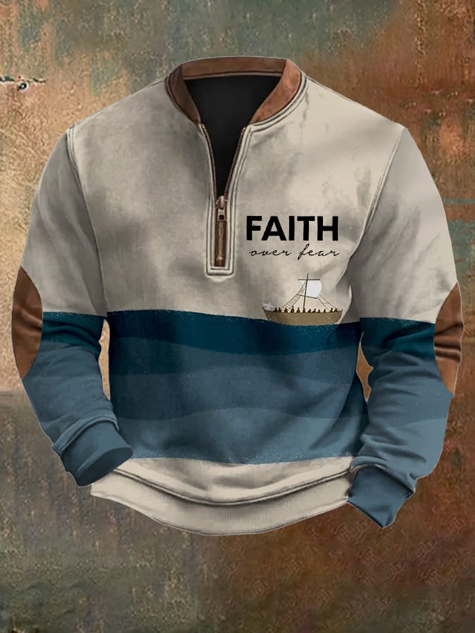 Men's Faith over Fear Printed Zip Collar Sweatshirt