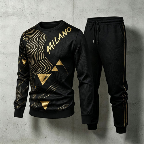 Men's Black Crew-Neck Long-Sleeve Shirt and Pants Set