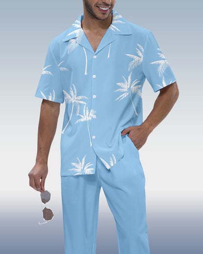Rianmond Men's Hawaiian Print Short Sleeve Shirt Walking Set 3 Colors 414