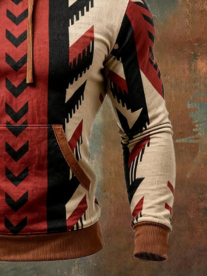 Men's Retro Stitching Contrast Color Hooded Sweatshirt