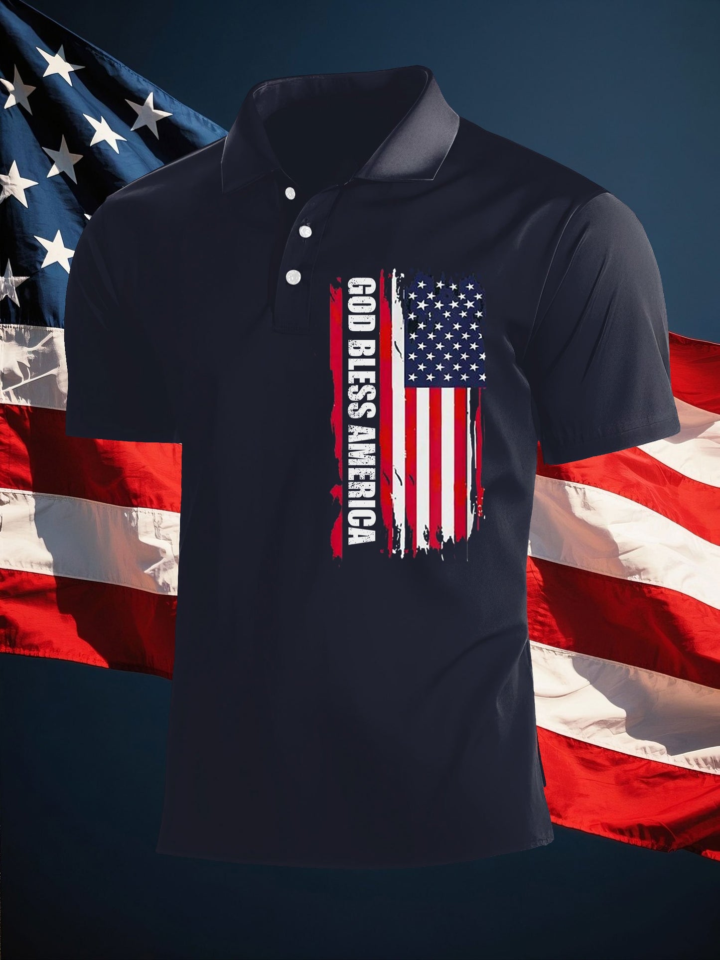Men's Independence Day God Bless America print polo shirt