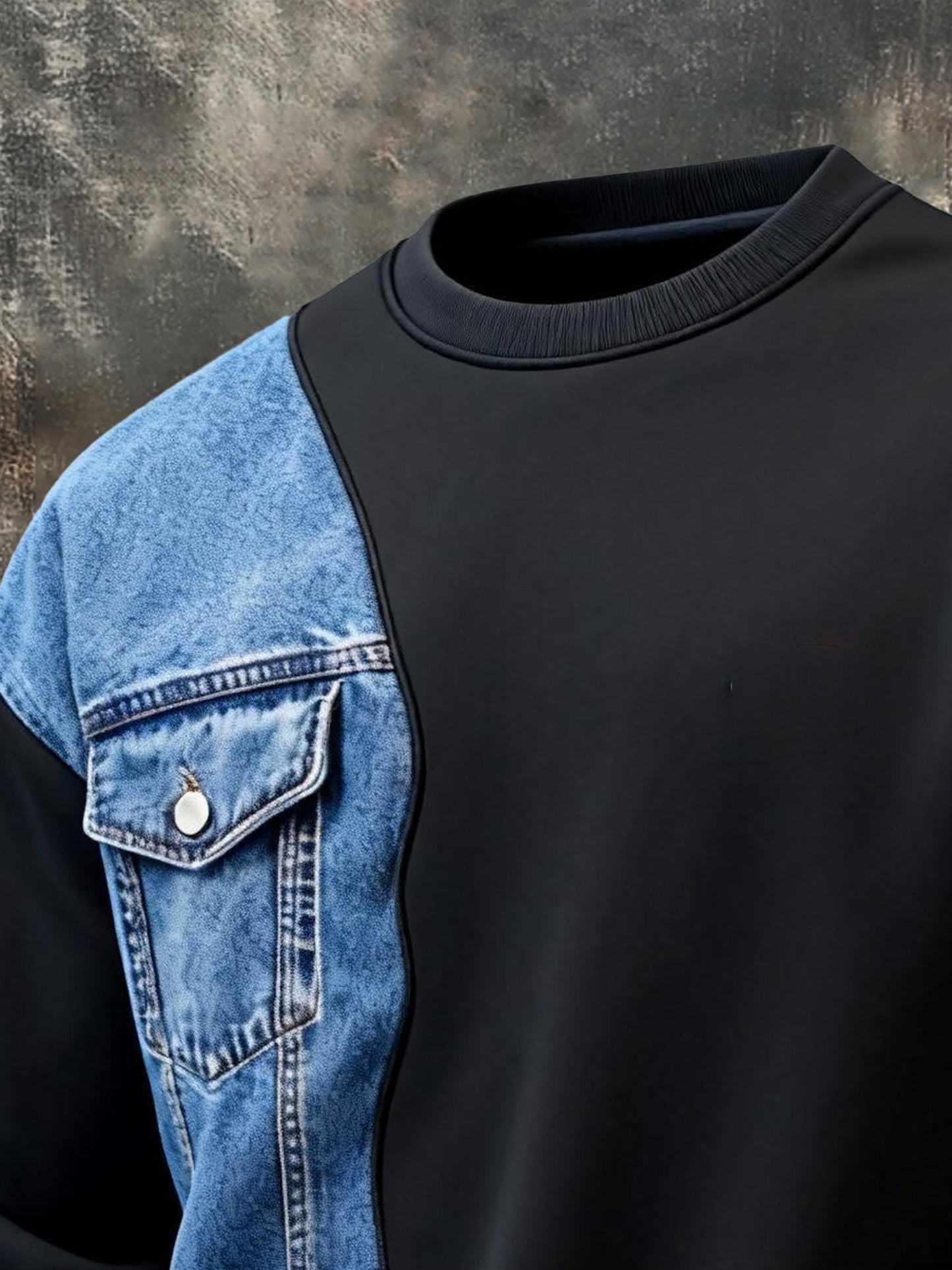 Men's vintage style color-block crew neck long-sleeved sweatshirt