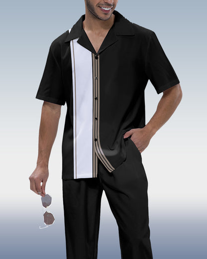 Rianmond Men's Colorblock Print Short Sleeve Walking Suit 214