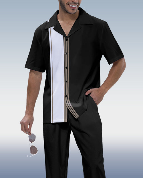 Rianmond Men's Colorblock Print Short Sleeve Walking Suit 214