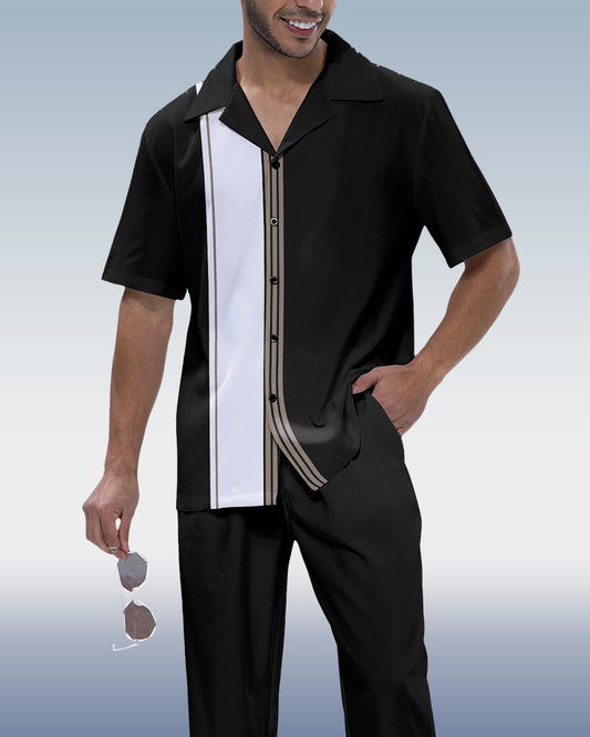 Rianmond Men's Colorblock Print Short Sleeve Walking Suit 214