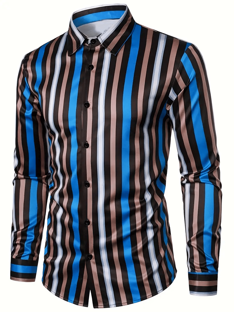 Men's Stripe Print Business Long Sleeve Shirt