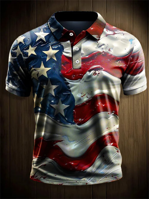 Men's American Flag Art Print Short Sleeve Polo Shirt