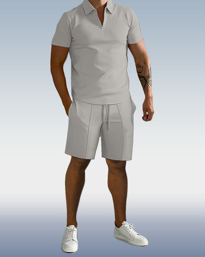 Suitmens Men'sPlain Zipper POLO Short Sleeve Set 0095