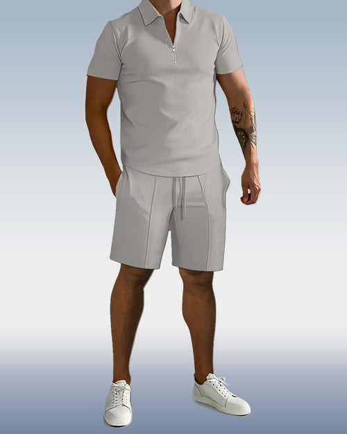 Suitmens Men'sPlain Zipper POLO Short Sleeve Set 0095