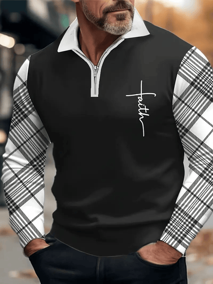 Men's Business Casual Striped Zipper Polo