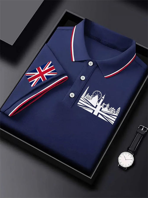Men's UK graphic print short sleeve business polo shirt