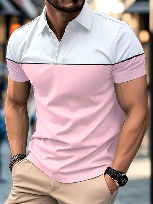 Men's Business Logo Button-Down Short Sleeve Polo Shirt