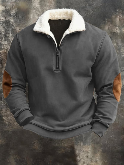 Men's Vintage Distressed Plush Lapel Warm Sweatshirt