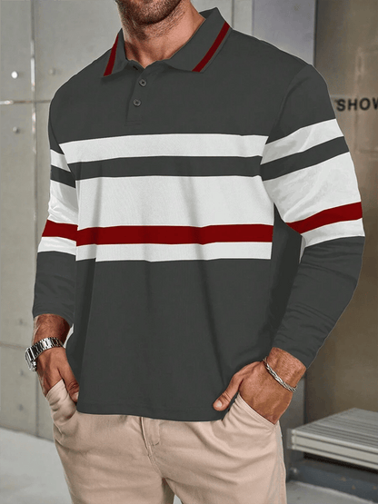Men's Striped Business Casual Long Sleeve Polo Shirt