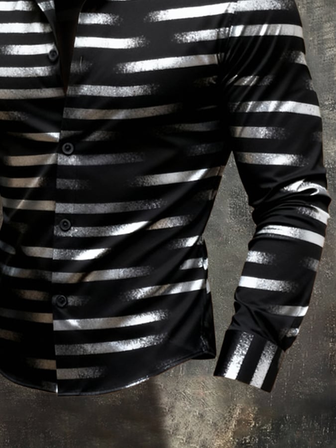 Men'S Vintage Color-Block Printed Long-Sleeved Shirt