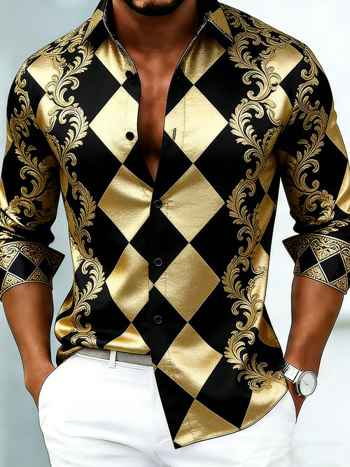 Men's Luxury Plaid Print Long-Sleeve Shirt