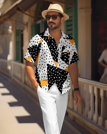 Men's retro colorblock short-sleeved shirt walking Suit 1692