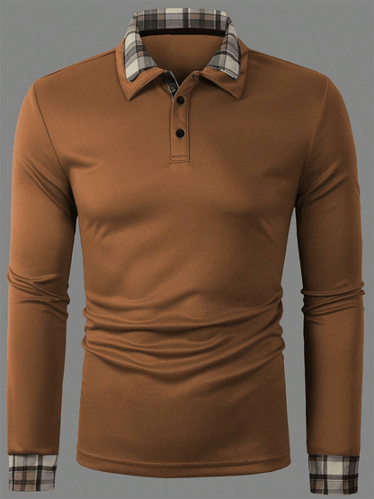 Men's Plaid Business Casual Long Sleeve Polo Shirt