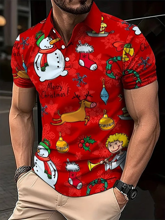 Men's Retro Christmas Print Polo Shirt